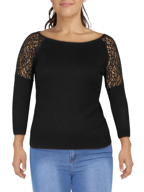 Plus Womens Lace Fitted Pullover Sweater Soft Cozy Warm