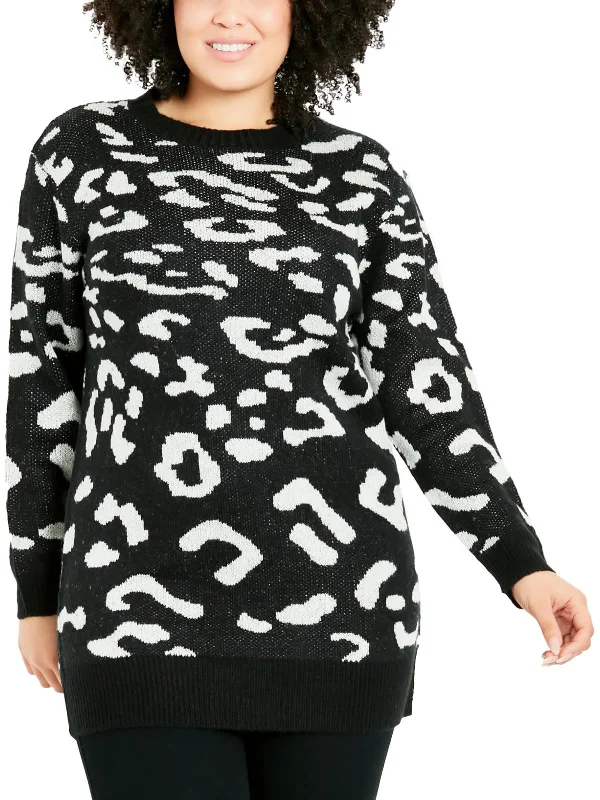 Plus Womens Leopard Print Long Pullover Sweater Sweater Knitwear Pullover
