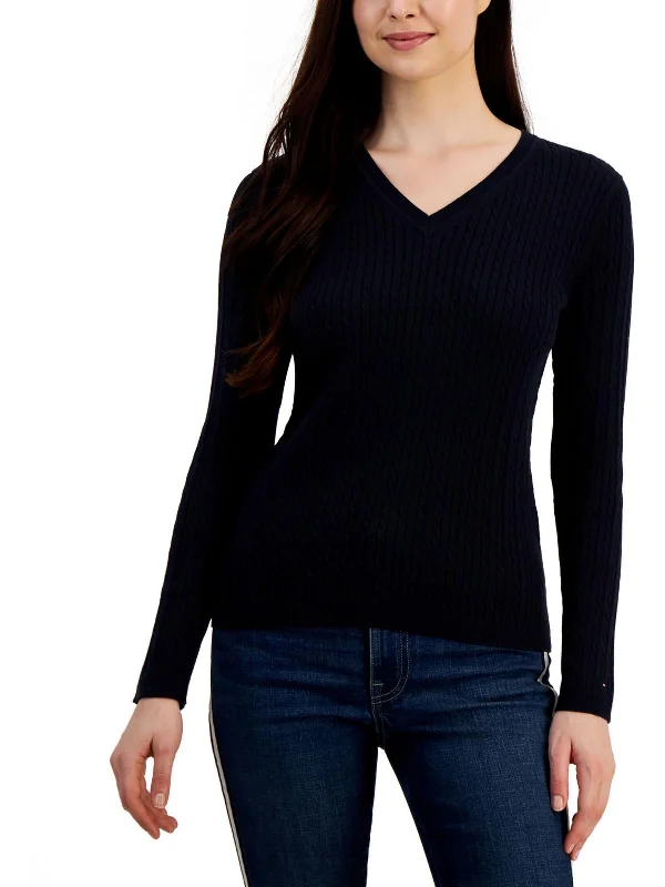 Plus Womens V Neck Cable Pullover Sweater Boat Neck Shawl Collar Notched Collar