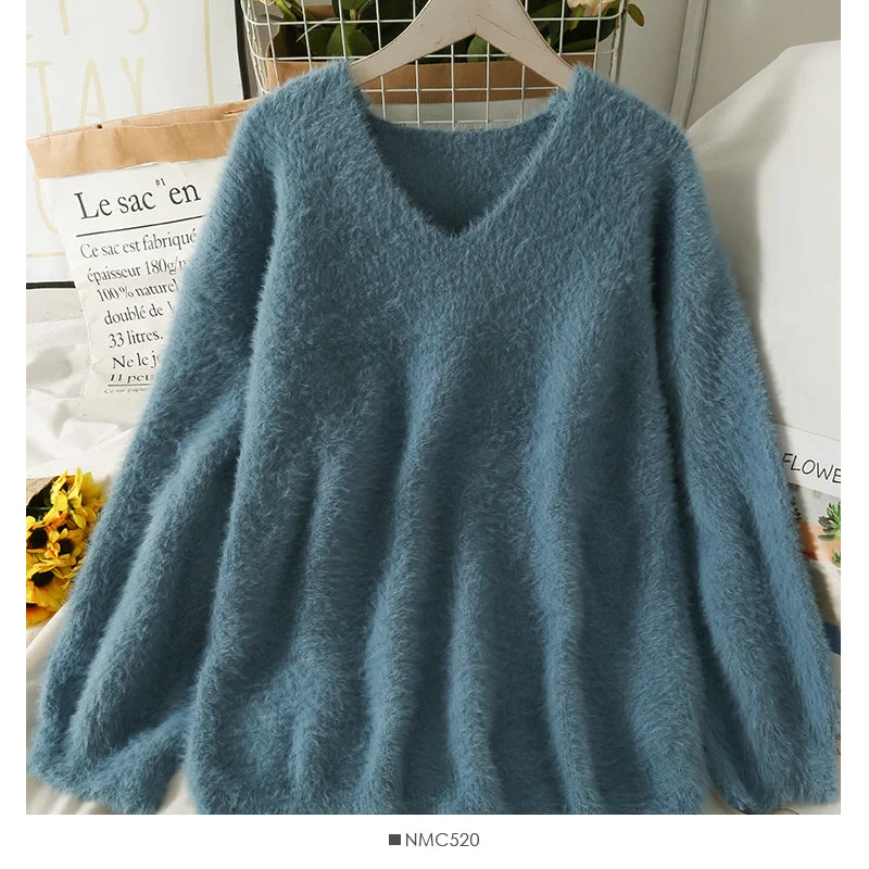 Plush loose slim V-Neck long sleeve sweater women's solid color versati 1964 Iron Safe Non-Iron Wrinkle Free Plush loose slim V-Neck long sleeve sweater women's solid color versati 1964 Iron Safe Non-Iron Wrinkle Free