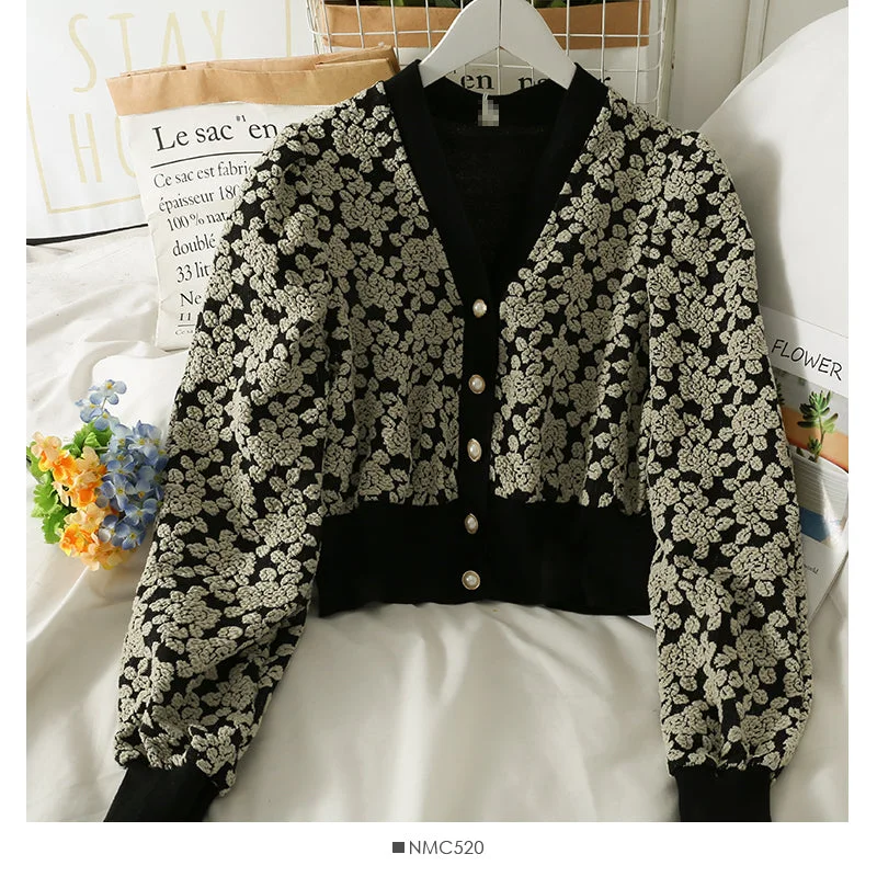 Printed single breasted sweater women's V-neck slim long sleeved sweater 1877 Fleece Sweater Nylon Polyester Printed single breasted sweater women's V-neck slim long sleeved sweater 1877 Fleece Sweater Nylon Polyester