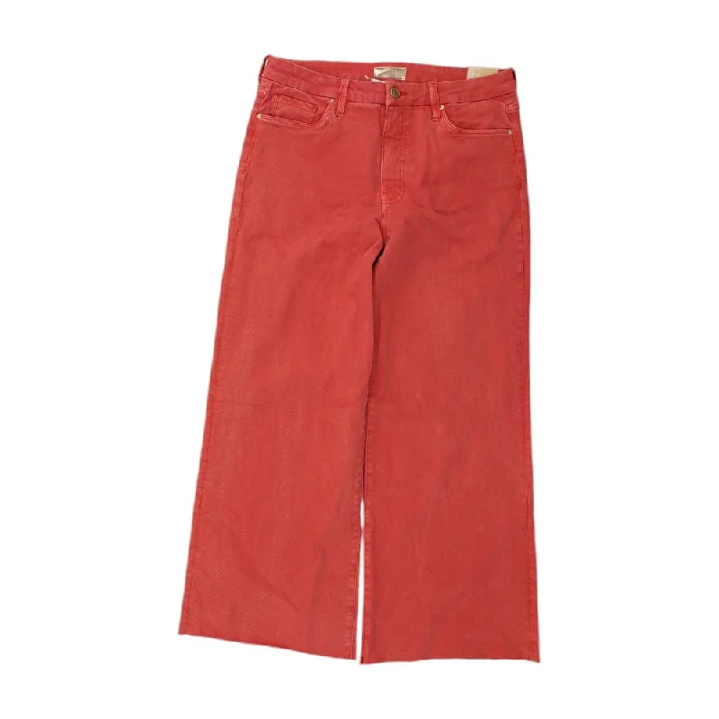 Red Solid High Rise Wide Leg Jeans Fashionable Cropped Denim Jeans