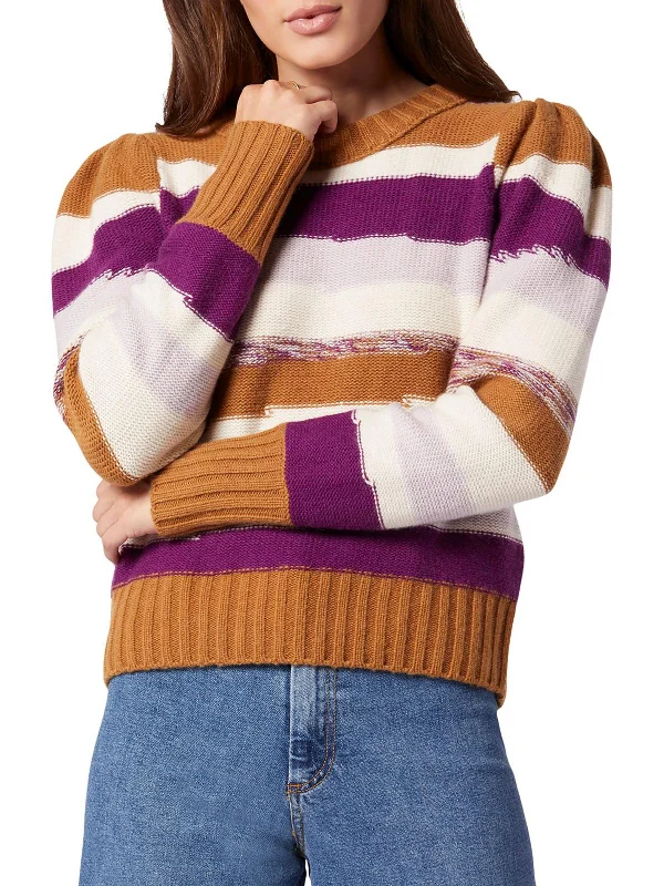 Ronsard Womens Wool Striped Crewneck Sweater Silk Blend Satin Velvet