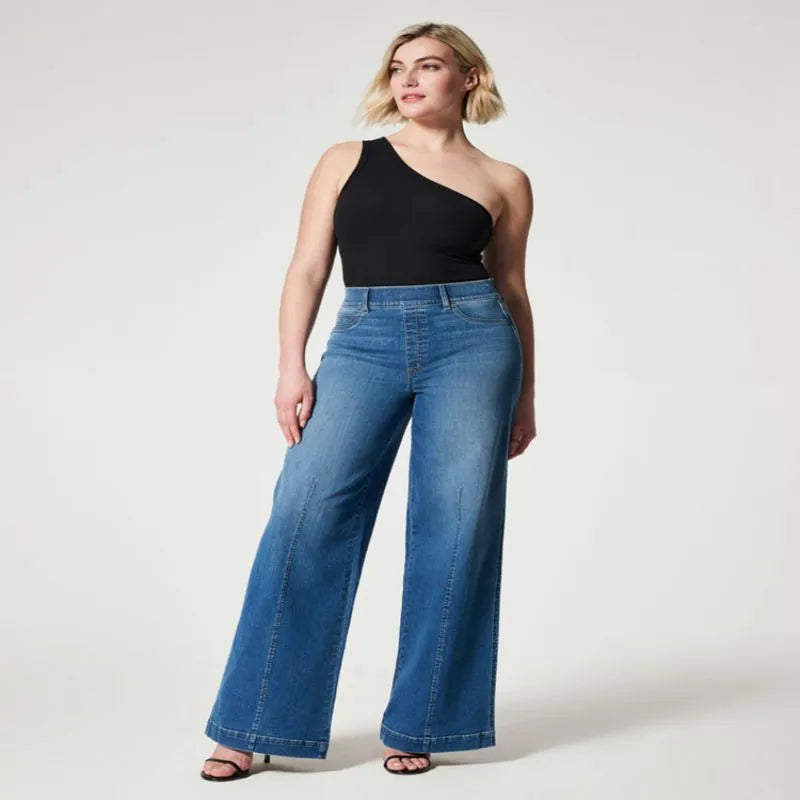 Seamed Front Wide Leg Jeans Straight Leg Women's Jeans Comfortable Zip-Fly Denim Jeans