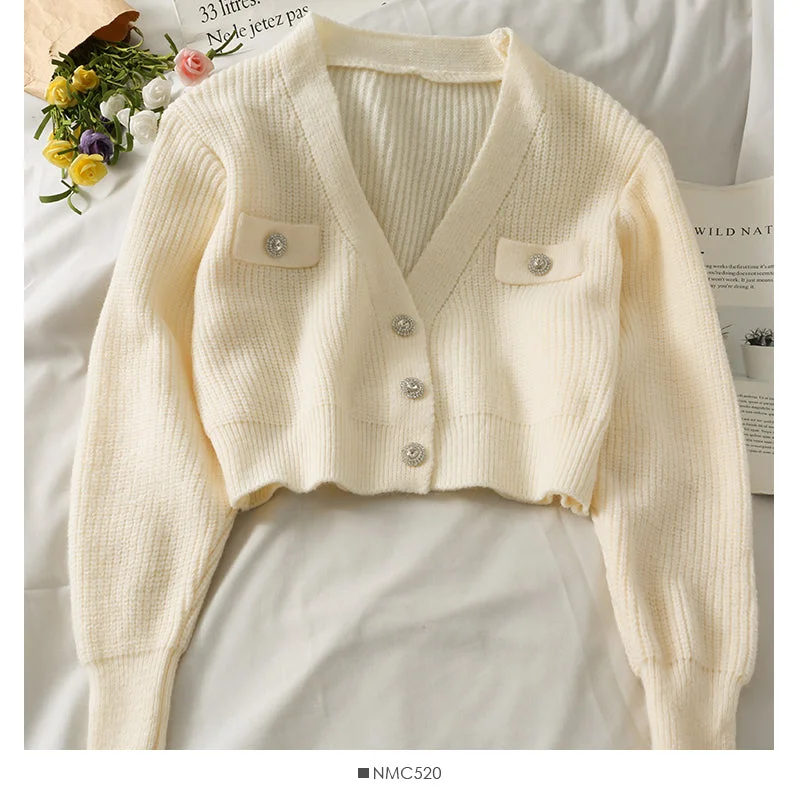 Small and versatile three button V-Neck long sleeved sweater coat 1733 Cotton Fabric Linen Fabric Terry Fabric Small and versatile three button V-Neck long sleeved sweater coat 1733 Cotton Fabric Linen Fabric Terry Fabric