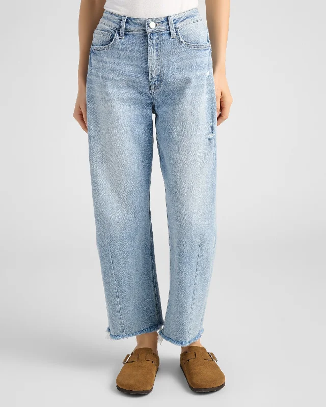 Super High Rise Barrel Leg Jeans Comfortable Drawstring Waist Jeans