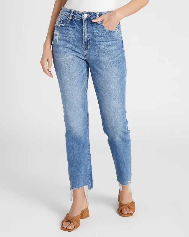 Super High Rise Straight Leg Ankle Jeans Casual Light Wash Jeans