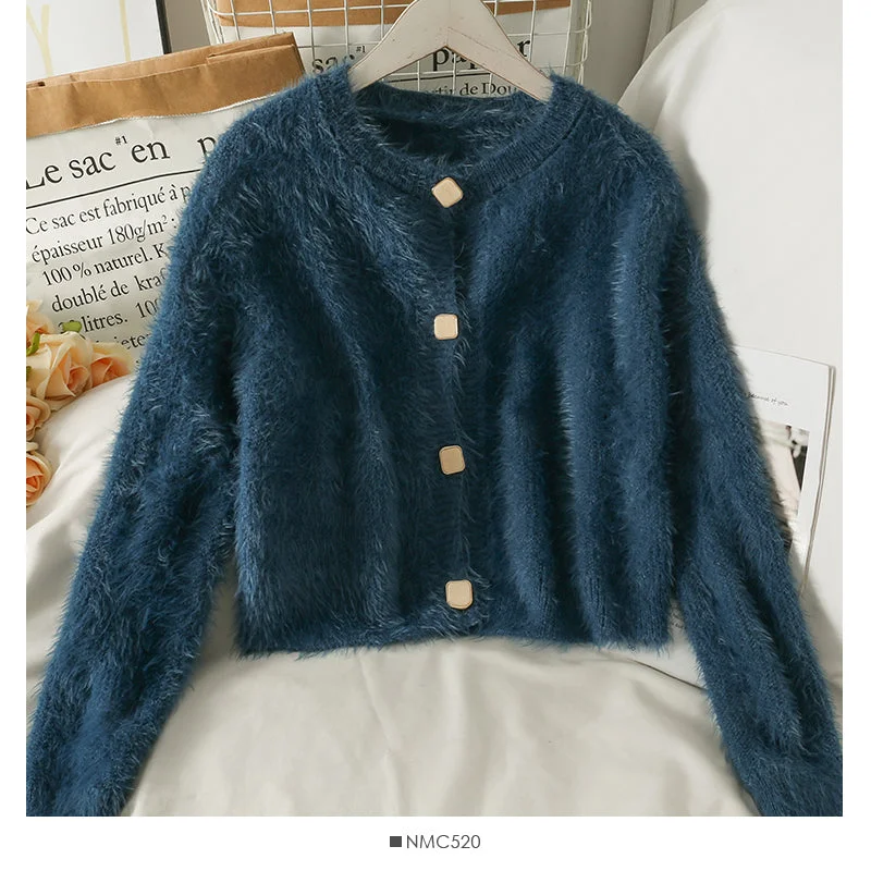 Sweater crew neck single breasted long sleeved top Plush crew neck sweater 1965 Silk Blend Satin Velvet Sweater crew neck single breasted long sleeved top Plush crew neck sweater 1965 Silk Blend Satin Velvet