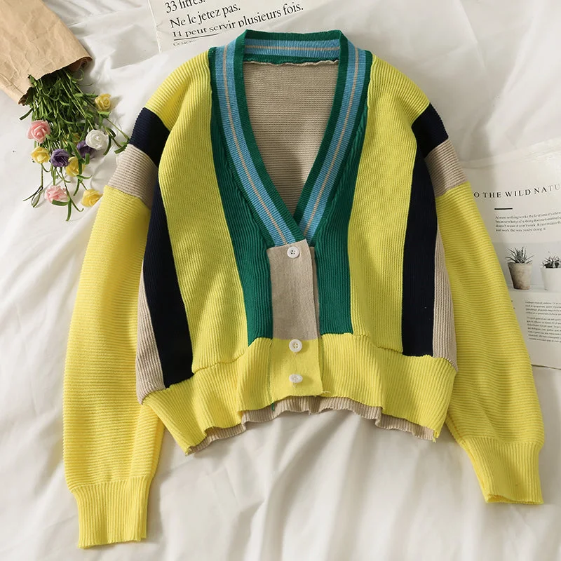 Sweater Rainbow Stripe contrast sweater versatile top 1752 High Neck Crew Neck V-Neck Sweater Rainbow Stripe contrast sweater versatile top 1752 High Neck Crew Neck V-Neck