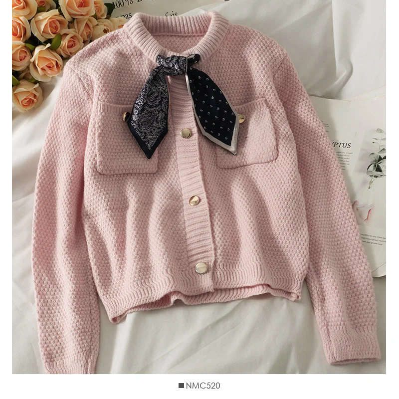 Sweater Vintage bow sweater long sleeve  1735 Print Jacquard Patchwork