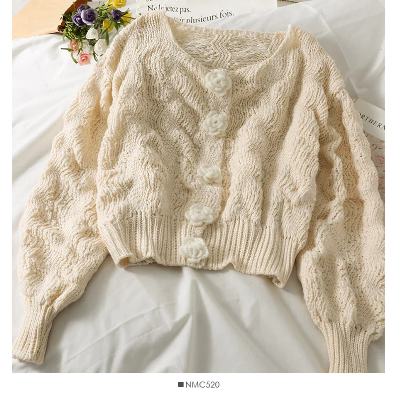 Sweater women's autumn three-dimensional flower sweet long sleeved sweater 1882 Solid Color Striped Floral Print Sweater women's autumn three-dimensional flower sweet long sleeved sweater 1882 Solid Color Striped Floral Print