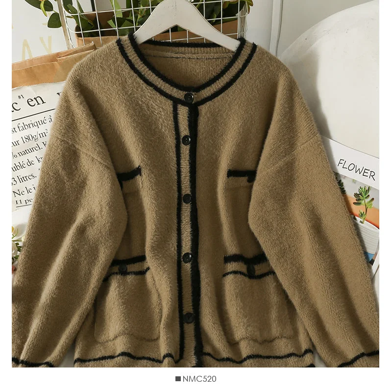 Sweater women's color matching stripe loose and thin long sleeved cardigan 1932 Hooded Sweater Collared Sweater Shawl Collar Sweater women's color matching stripe loose and thin long sleeved cardigan 1932 Hooded Sweater Collared Sweater Shawl Collar
