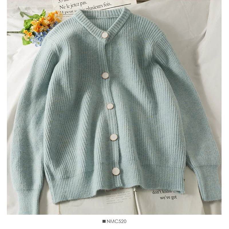 Sweater women's loose thin single breasted long sleeves  1838 Hooded Sweater Collared Sweater Shawl Collar