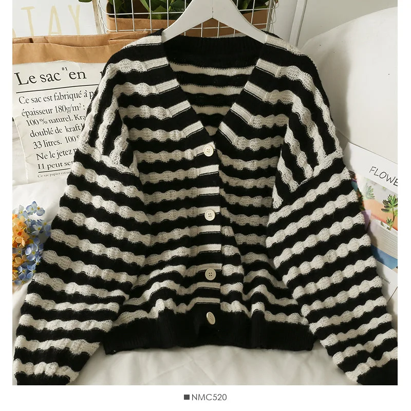 Sweater women's striped single breasted cardigan long sleeved sweater 1982 Spandex Rayon Corduroy Sweater women's striped single breasted cardigan long sleeved sweater 1982 Spandex Rayon Corduroy