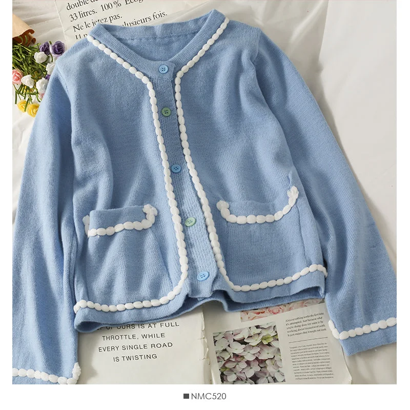 Sweet little fresh stripe single breasted crew neck thin sweater 1810 Mesh Fabric Canvas Fabric Denim Fabric Sweet little fresh stripe single breasted crew neck thin sweater 1810 Mesh Fabric Canvas Fabric Denim Fabric