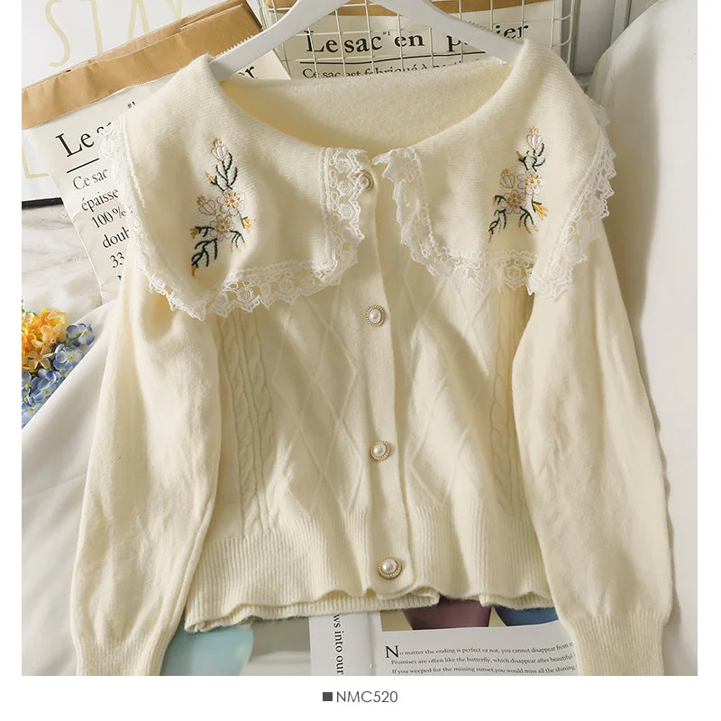 Sweet wind lace stitched doll neck sweater 1756 Wool Fabric Cashmere Fabric Tweed Fabric Sweet wind lace stitched doll neck sweater 1756 Wool Fabric Cashmere Fabric Tweed Fabric