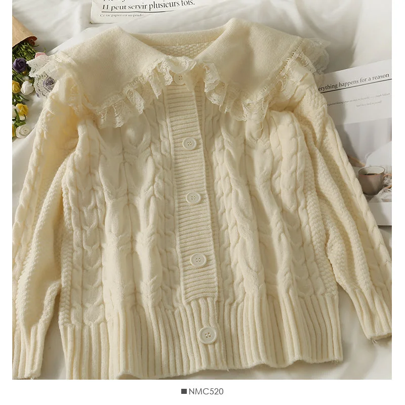 Sweet wind lace stitched wooden ear edge baby collar sweater 1900 Elasticated Padded Insulated Sweet wind lace stitched wooden ear edge baby collar sweater 1900 Elasticated Padded Insulated