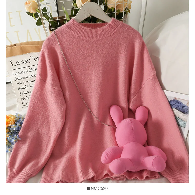 Sweet wind long sleeve loose and thin medium and long sweater  1916 Soft Cozy Warm