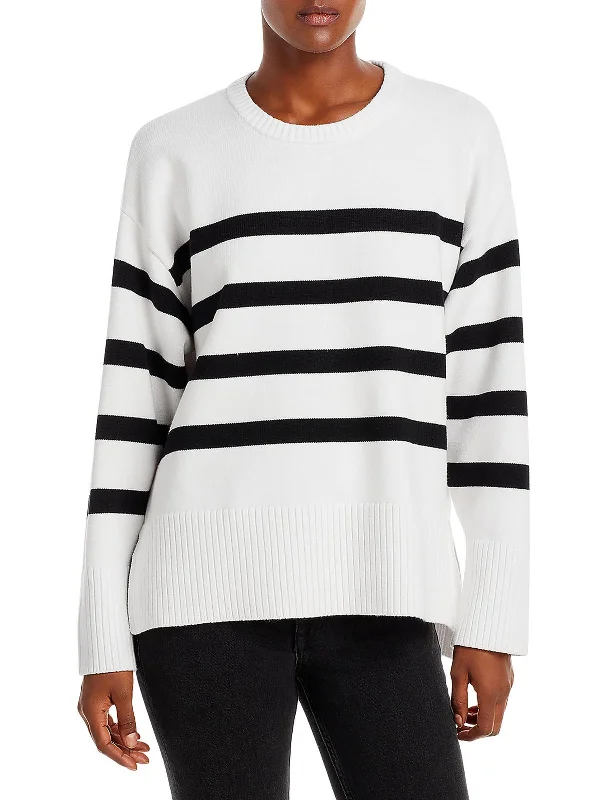 Valery Womens Striped Knit Crewneck Sweater Chenille Blend Fleece Blend Nylon Blend