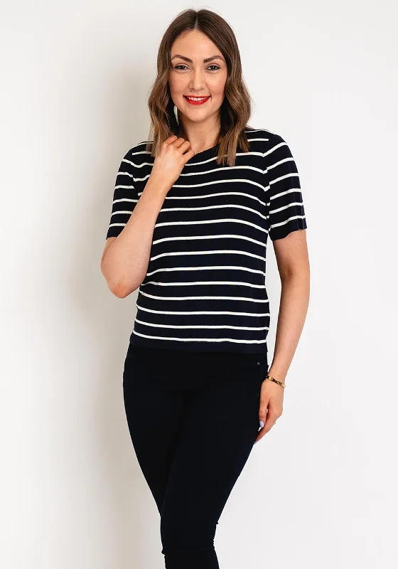 Vila Fulina Round Neck Striped Sweater, Navy High Neck Crew Neck V-Neck