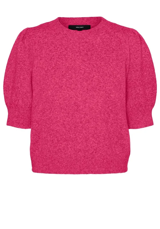 Vero Moda Doffy Short Sleeve Knit Sweater, Raspberry Toggled Drawstring Belted