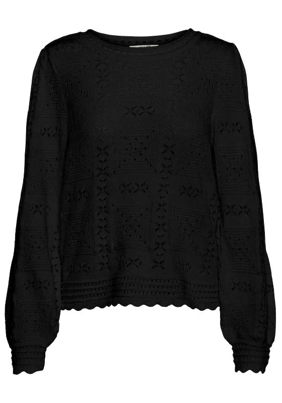 Vero Moda Jayla Round Neck Knit Sweater, Black Handmade Hand-knitted Hand-woven