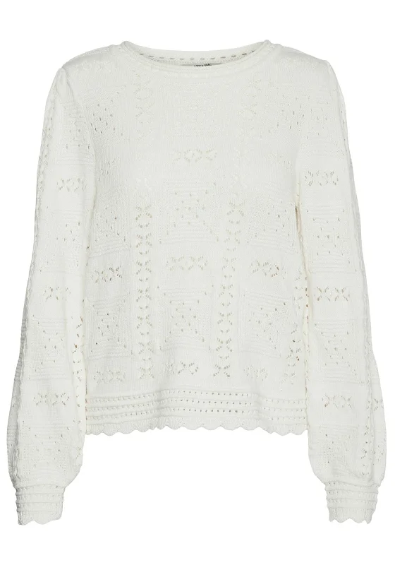 Vero Moda Jayla Round Neck Knit Sweater, Snow White Lightweight Heavyweight Midweight Vero Moda Jayla Round Neck Knit Sweater, Snow White Lightweight Heavyweight Midweight