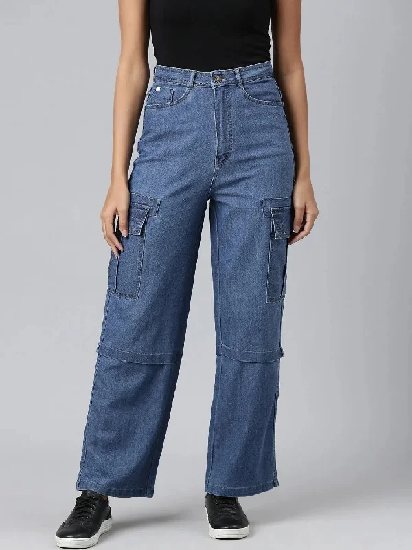 Women Blue Solid Wide Leg Denim Jeans-IM-10818-Blue Stylish Acid-Wash Jeans