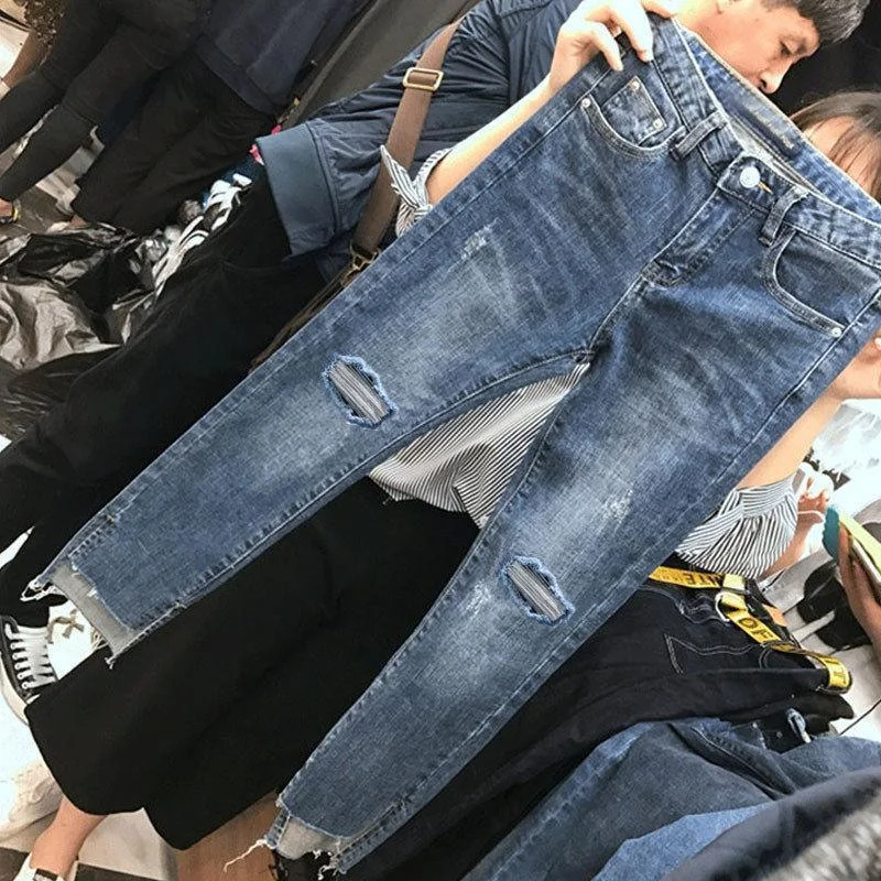 Women Denim Skinny Trousers Ripped Jeans For Women Trendy Classic Fit Jeans