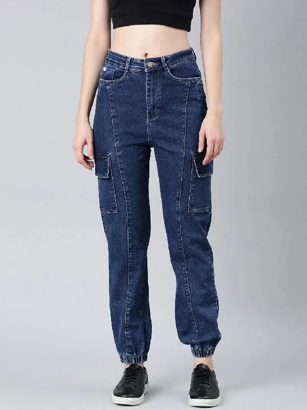 Women Navy Blue Solid Jogger Denim Jeans-IM-10961-Navyblue Comfortable Stretch Fit Jeans Women Navy Blue Solid Jogger Denim Jeans-IM-10961-Navyblue Comfortable Stretch Fit Jeans