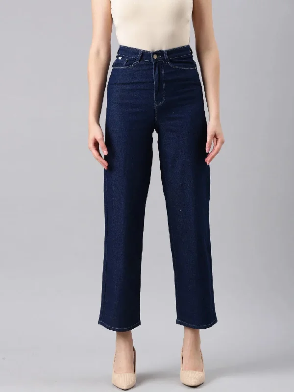 Women Navy Blue Solid Straight Fit Denim Jeans-IM-10840-Navyblue Fashionable Distressed Jeans Women Navy Blue Solid Straight Fit Denim Jeans-IM-10840-Navyblue Fashionable Distressed Jeans