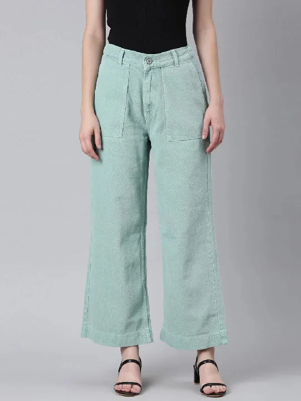 Women Sea Green Solid Wide Leg Denim Jeans-GZ-5560-Seagreen Trendy Skinny High-Waist Jeans Women Sea Green Solid Wide Leg Denim Jeans-GZ-5560-Seagreen Trendy Skinny High-Waist Jeans