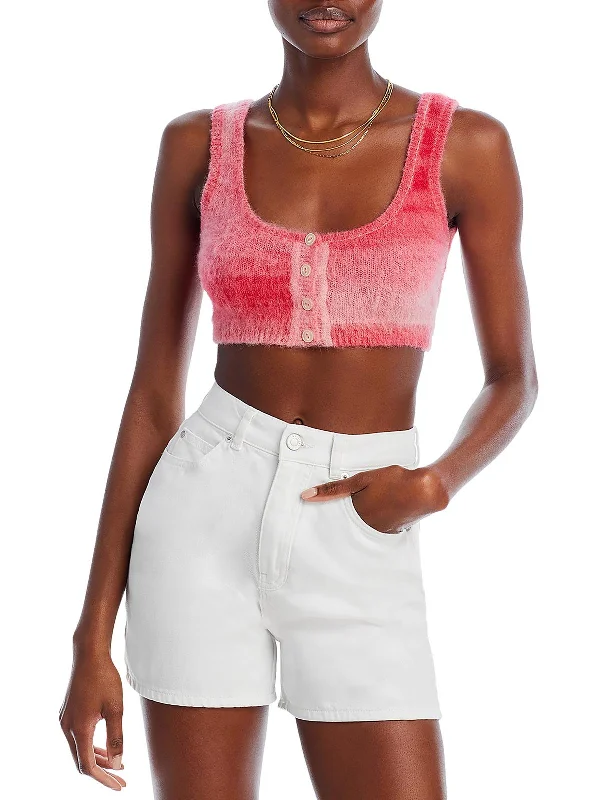 Womens Alpaca Blend Button-Up Crop Sweater Fitted Slim Tailored