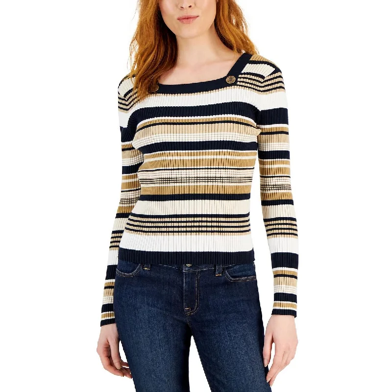 Womens Cotton Blend Ribbed Pullover Sweater Chenille Brocade Lace