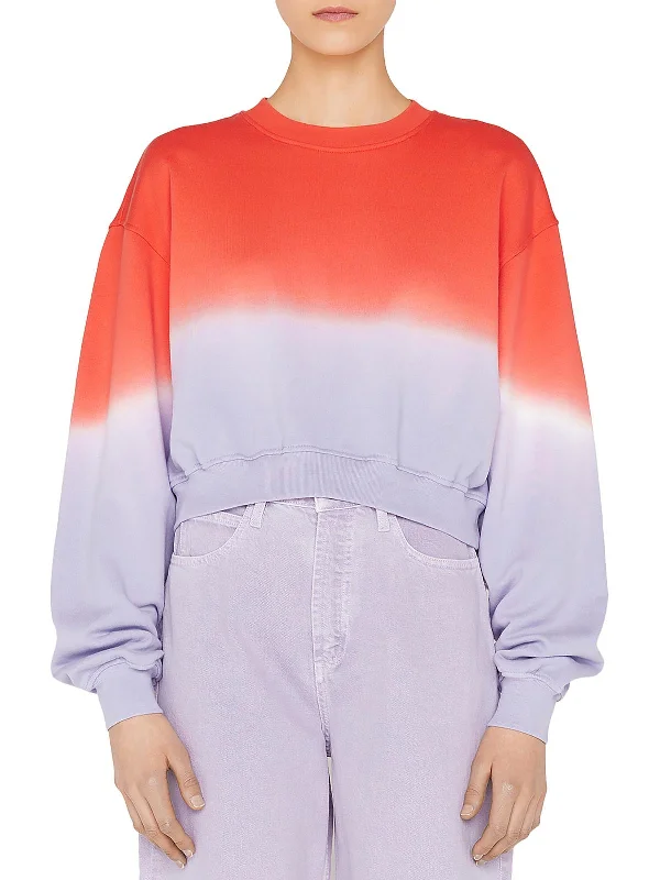 Womens Dip-Dye Cotton Crop Sweater Mesh Sweater Canvas Denim