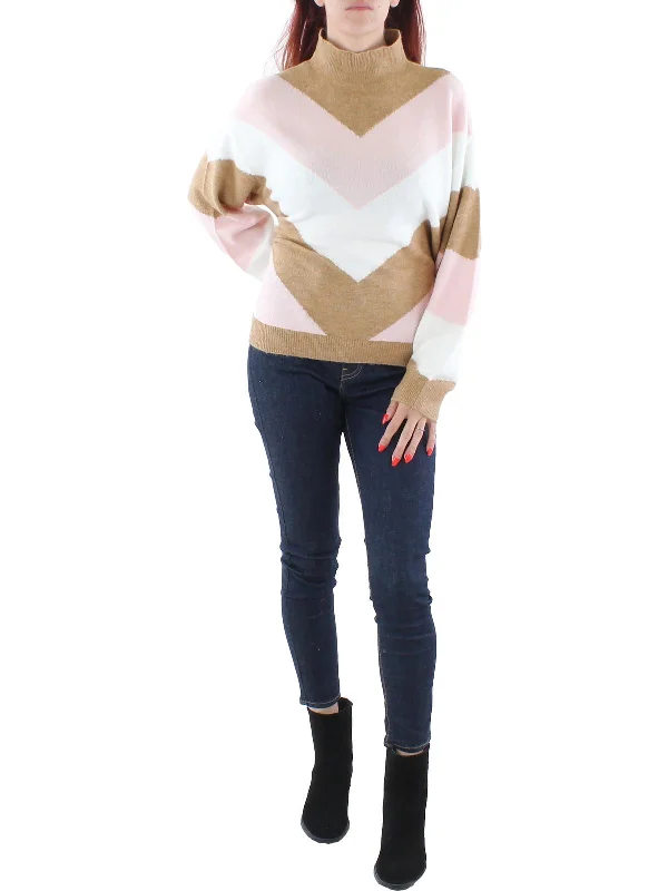 Womens Knit Chevron Mock Turtleneck Sweater Nylon Fabric Polyester Fabric Spandex Fabric