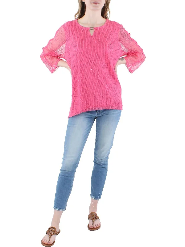 Womens Knit Mock-Neck Pullover Sweater Elegant Classic Vintage