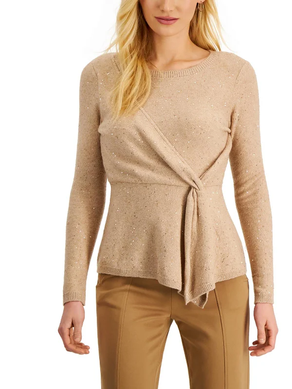 Womens Metallic Knit Pullover Sweater Slim Fit Regular Fit Oversized