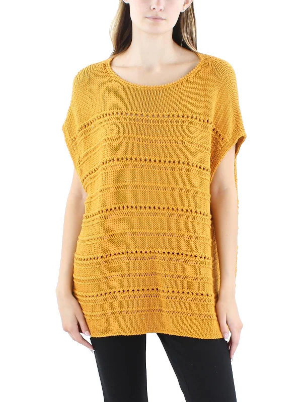 Womens Metallic Silk Pullover Sweater Solid Print Embellished