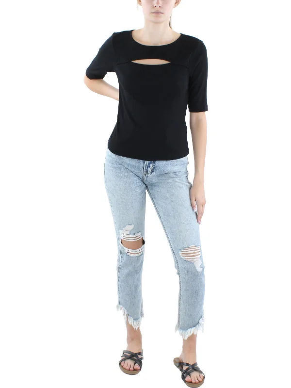 Womens Modal Blend Cut-Out Pullover Sweater Toggled Drawstring Belted