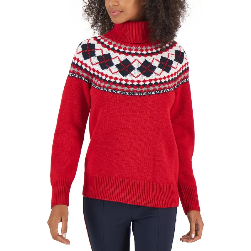 Womens Pattern Turtle Neck Pullover Sweater Fitted Slim Tailored