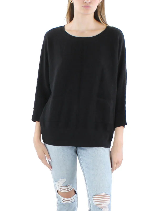 Womens Pocket Cotton Crewneck Sweater Wool Fabric Cashmere Fabric Tweed Fabric