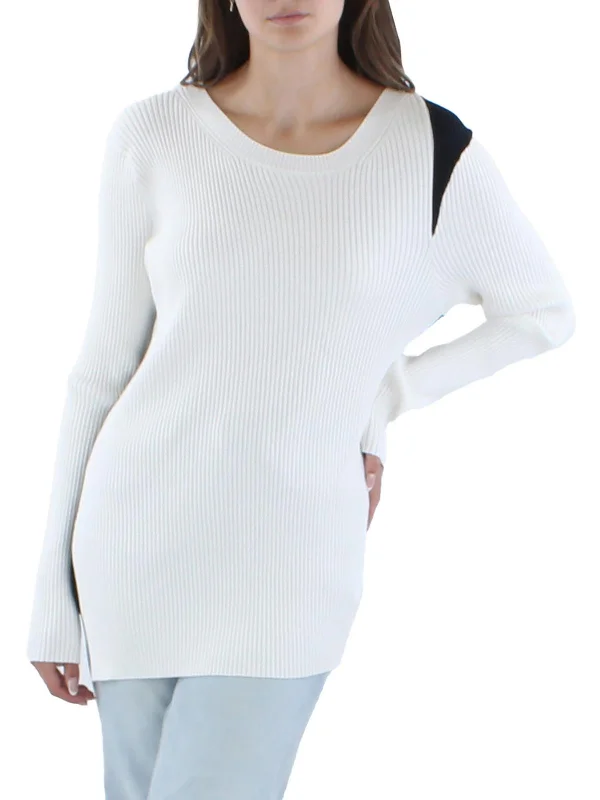 Womens Ribbed Colorblock Crewneck Sweater Plaid Sweater Polka Dot Checkered