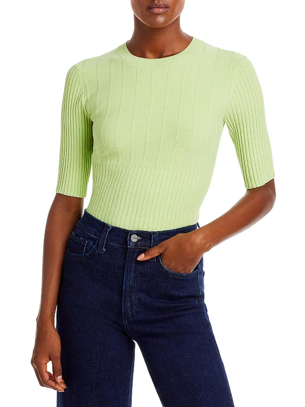 Womens Ribbed Elbow Sleeve Pullover Sweater Graphic Sweater Embroidered Appliqued