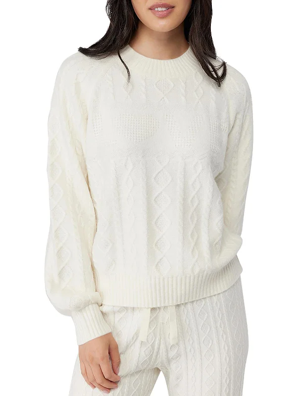Womens Ribbed Trim  Cable Knit Pullover Sweater Bright Pastel Dark