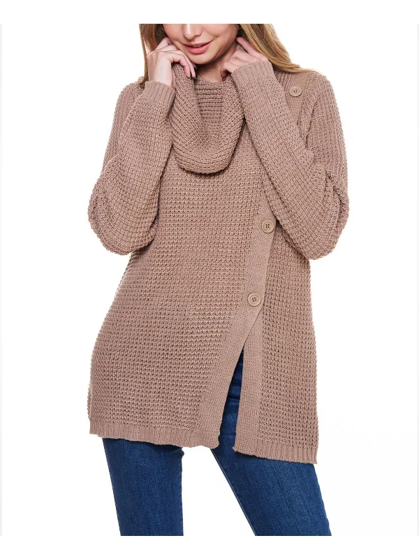 Womens Waffle Cowl Neck Pullover Sweater Machine Wash Dry Clean Hand Wash