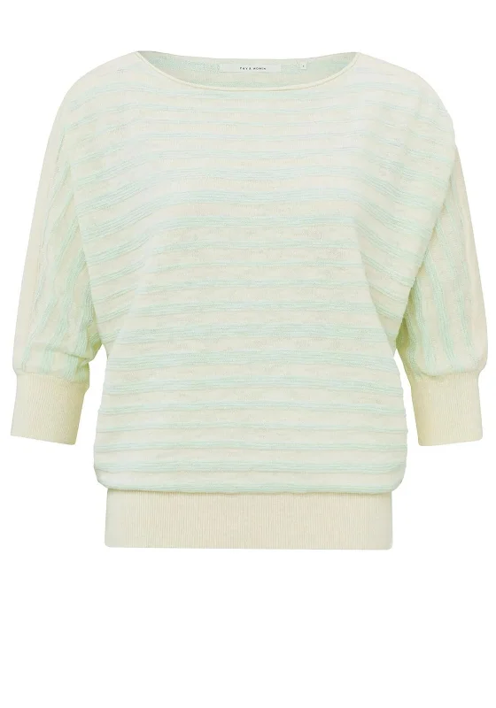 Yaya Striped Batwing Sweater Top, Mint Green Open Front Closed Front Wrap Front