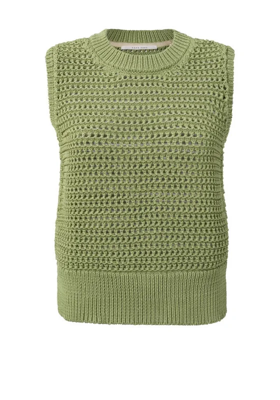 Yaya Knitted Jumper Vest, Sage Green Silk Blend Satin Velvet