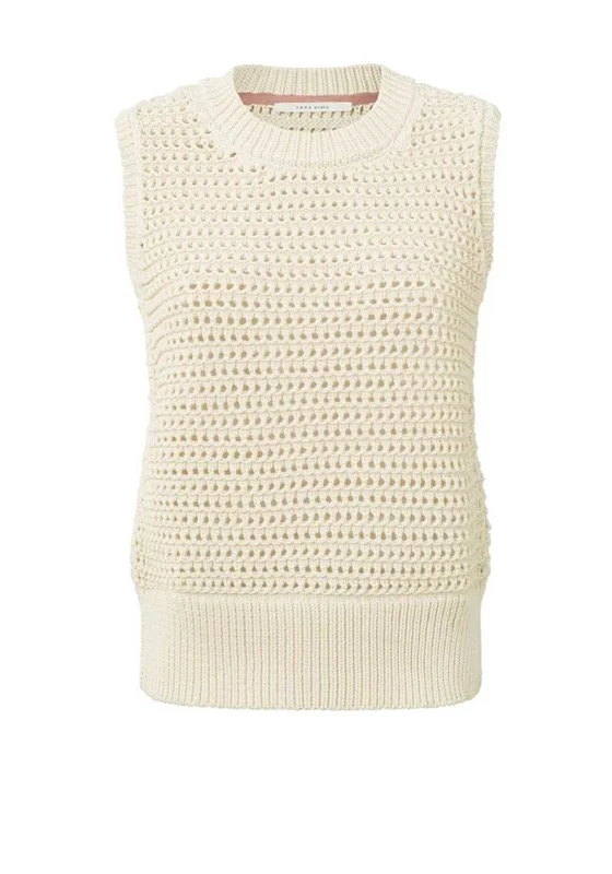 Yaya Knitted Jumper Vest, Summer Sand Beaded Sweater Sequined Faux Fur
