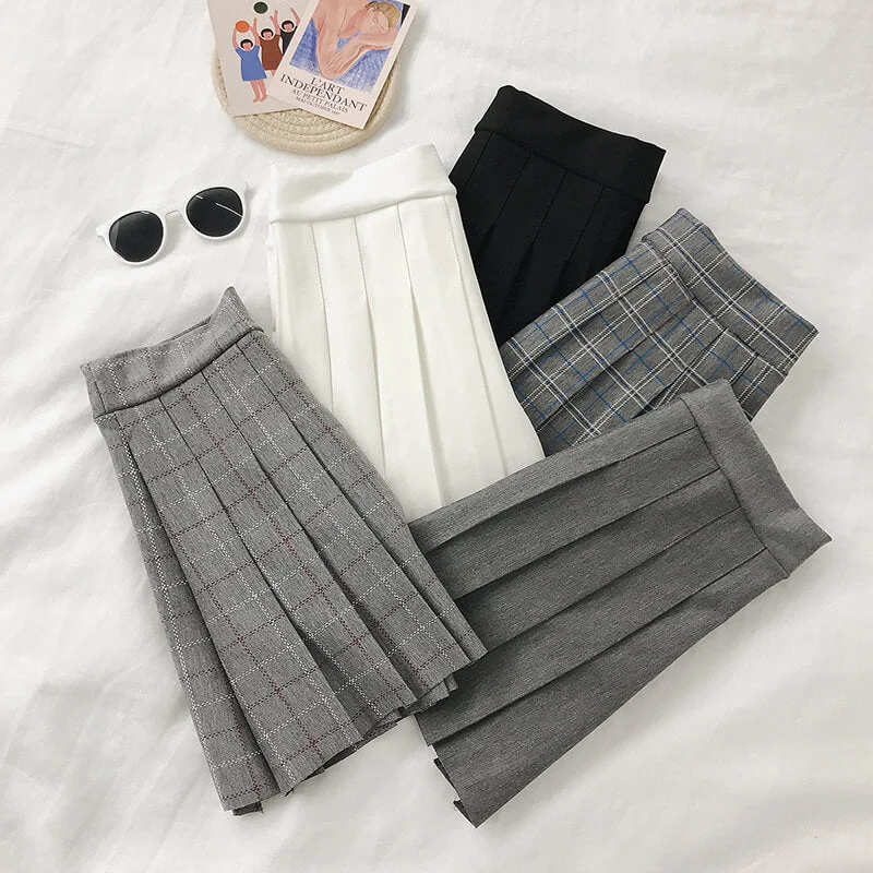 5 COLORS PLAID PLEATED SKIRT BY61144 belted skirt waist